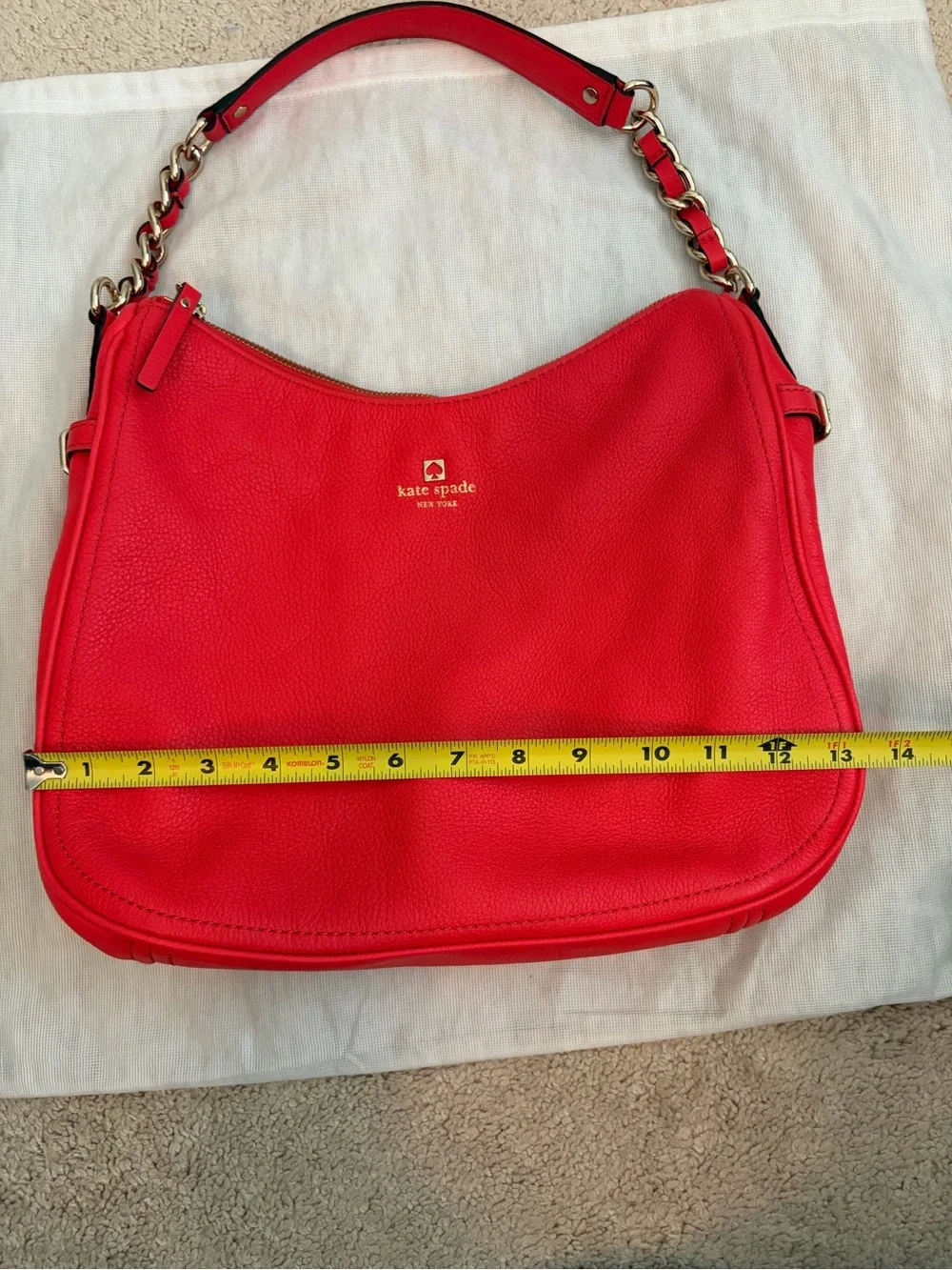 Kate Spade Pine Street Finley Hobo Bag Pebbled Leather Geranium Red Dust Bag EUC